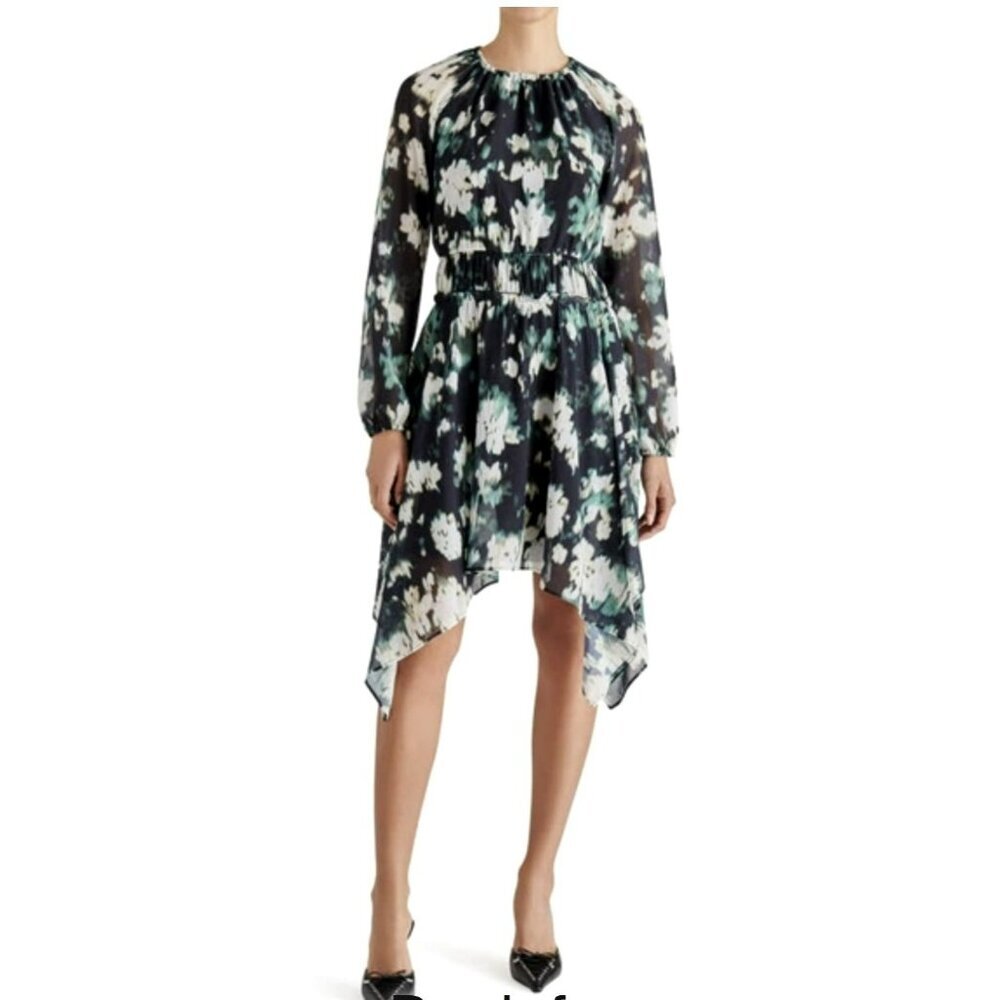 Steve Madden Floral Print Long Sleeve Asymmetric Hem Midi Dress Size Small NWT